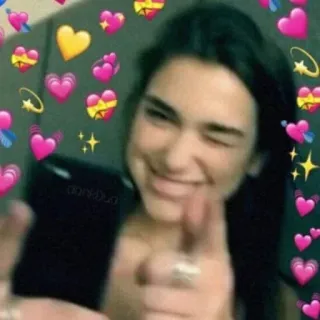 🤭 Dua Lipa Дуа Липа, певица, знаменитость, сердечки, подмигивание, указание telegram sticker