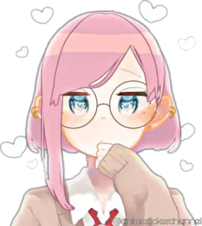 🥰 @animestickerchannel anime, autocollant, fille, coeurs, cheveux roses telegram sticker