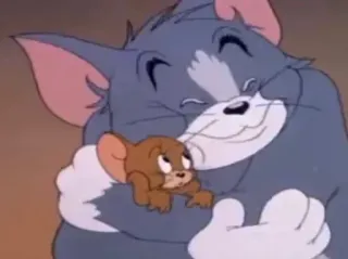 😢 Tom and Jerry cartoon, vriendschap, kat, muis, knuffel whatsapp sticker