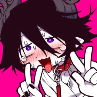 🥵 anime, cartoon, cute, pink, horns, tongue, collar, kawaii whatsapp sticker
