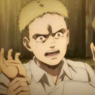 👾 Falco Grice Attack on Titan アニメ, ファルコ, グライス, 進撃の巨人, キャラクター, 怒り, 表情 whatsapp sticker