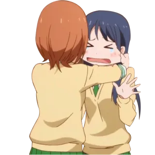 😠 anime, crying, sad, hug, comfort, schoolgirls telegram sticker