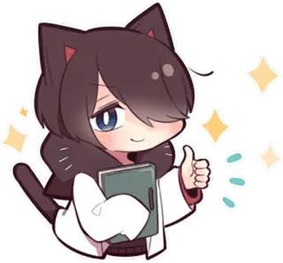 👍 anime, ragazza gatto, carino, pollice in su, scintille, kawaii, manga whatsapp sticker