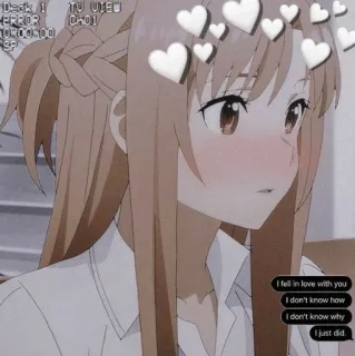 🙂 I fell in love with you
I don't know how
I don't know why
I just did. Anime, Fille, Coeurs, Amour, Romance, Esthétique whatsapp sticker