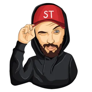😉 ST homem, chapéu, retrato, pessoa, desenho animado, barbudo whatsapp sticker