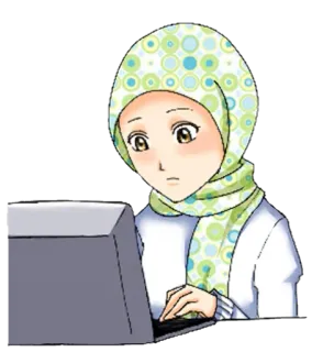 🙇 mujer, hiyab, musulmán, ordenador, escribiendo, islam whatsapp sticker