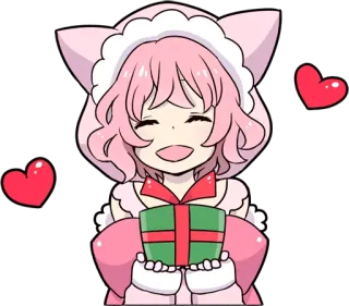 🎁 gadis anime, imut, kawaii, hadiah, hati, merah muda, telinga kucing, kartun telegram sticker
