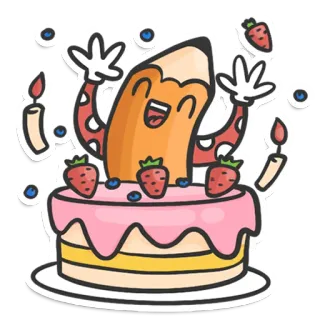 🥳 matita, torta, compleanno, festa, cartoni animati, fragola, dolce whatsapp sticker