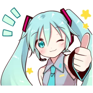 👍 Hatsune Miku Anime, Manga, Vocaloid, Daumen hoch, Kawaii, Süß, Hatsune Miku telegram sticker