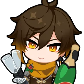 ⭐️ Zhongli Genshin Impact Zhongli, Genshin Impact, video game, chibi, party, toast, celebration, holiday telegram sticker