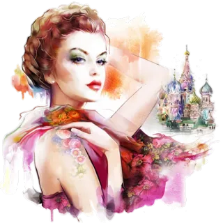 🙆‍♀ femme, aquarelle, art, mode, mannequin, portrait telegram sticker