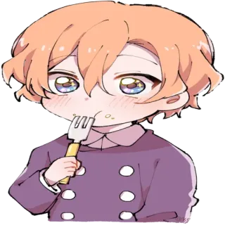 🍪 Chibi, Manger, Mignon, Dessin animé, Garçon, Fourchette telegram sticker