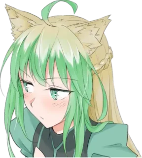 😳 Anime, Chica, Orejas de gato, Pelo verde telegram sticker