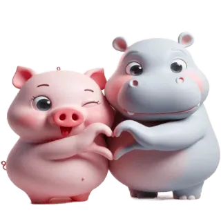 🫶 cerdo, hipopótamo, dibujos animados, corazón, lindo, animales telegram sticker