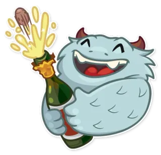 🍾 mostro, champagne, festa, party, carino, cartone animato whatsapp sticker