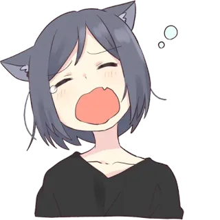 😪 Anime, Telinga kucing, Mengantuk, Menguap, Kartun, Karakter telegram sticker