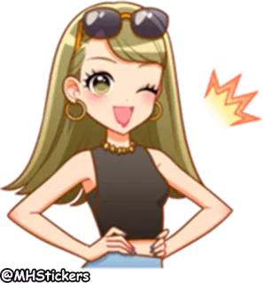 😎 @MHStickers Anime, Desenho animado, Personagem, Garota, Loira, Óculos de sol, Piscadela, Adesivo telegram sticker