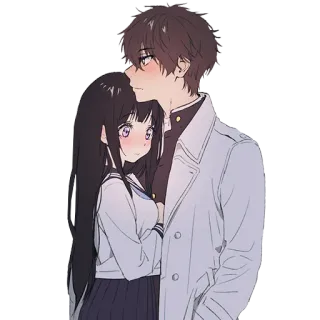 ❤️ Anime, Casal, Romântico, Abraço, Fofo, Uniforme escolar whatsapp sticker