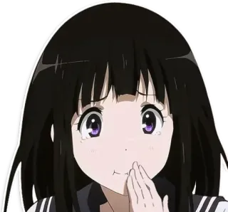 😂 Anime, Meisje, Zwart haar, Paarse ogen, Lief, Nerveus telegram sticker