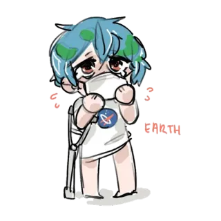 😷 Earth-chan Terra, Planeta, Anime, Triste, Doente, Máscara, NASA telegram sticker
