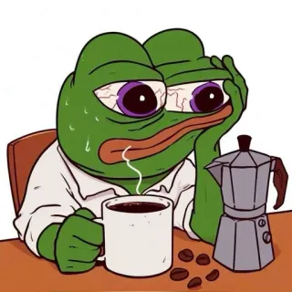 🌟 Pepe the Frog rana, pepe, caffè, stanco, meme telegram sticker