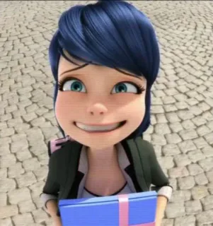 🙂 Marinette Dupain-Cheng Miraculous: Tales of Ladybug & Cat Noir Marinette, Miraculous Ladybug, kartun, animasi, hadiah, tersenyum, bahagia whatsapp sticker