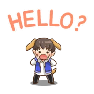 ❓ HELLO? olá, pergunta, fofo, desenho animado, saudação, surpresa, cachorro, anime telegram sticker