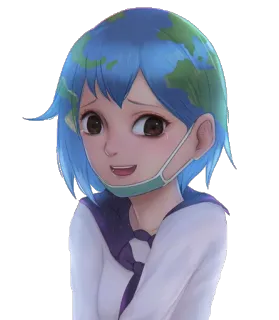 🤗 Earth-chan terra, anime, fofo, garota, planeta, máscara, terra-chan telegram sticker