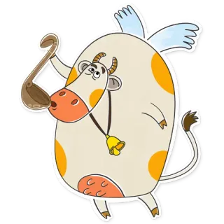 😊 vaca, animal, desenho animado, fofo, fazenda, voando, sino, concha telegram sticker
