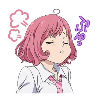 😤 ぷん Anime, Irritado/a, Beicinho, Cabelo rosa, Uniforme escolar whatsapp sticker