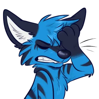 😑 兽人, 卡通, 拟人, 动物, 狐狸, 蓝色, 不适, 烦恼 telegram sticker