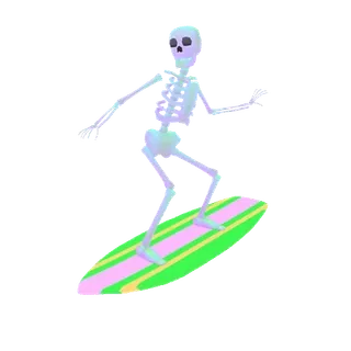 🏄 scheletro, surf, tavola da surf, spiaggia, divertimento, spaventoso, umorismo whatsapp sticker
