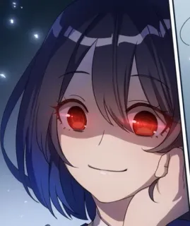 🌟 Anime, Gadis, mata merah, Seringai, Kartun, Potret telegram sticker
