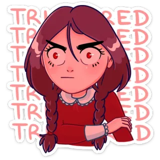 🤬 TRIED การ์ตูน, ตัวละคร, สีแดง, เปีย, ตา, สติกเกอร์ telegram sticker