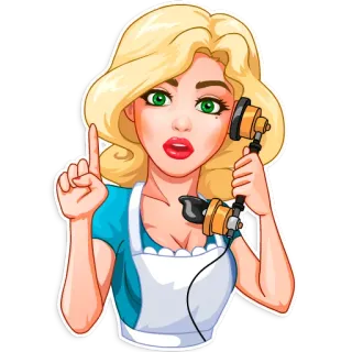👆 woman, blonde, telephone, retro, cartoon, girl, apron telegram sticker