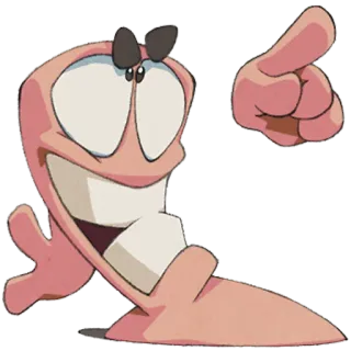 😊 Earthworm Jim earthworm jim, cartone animato, dito, personaggio telegram sticker