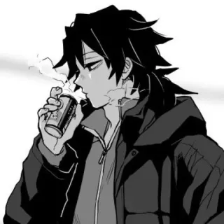 🌊 Anime, Manga, Fumo, Bere, Personaggio, Bianco e nero telegram sticker