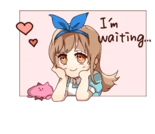 👩 I'm waiting. niedlich, Anime, wartend, Herzen, kawaii, Cartoon telegram sticker