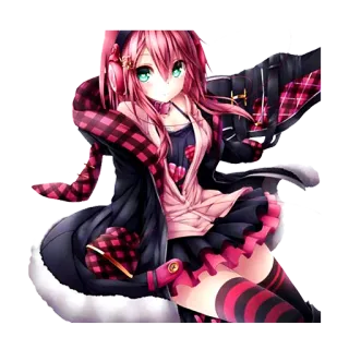 🎧 Ragazza anime, Capelli rosa, Cuffie, Carina, Kawaii, Cartone animato, Manga telegram sticker