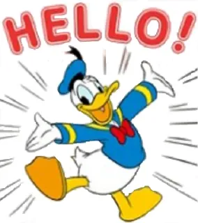 😄 Donald Duck HELLO! дональд дак, мультфильм, приветствие, привет, дисней, персонаж telegram sticker