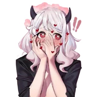 🤔 anime, demon, hearts, blushing, girl, cute telegram sticker