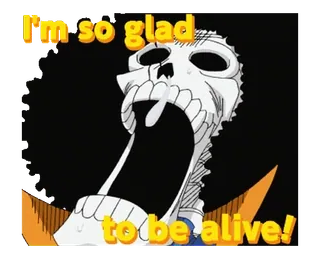 💀 Brook One Piece I'm so glad to be alive! Anime, One Piece, Brook, kerangka, senang, hidup telegram sticker
