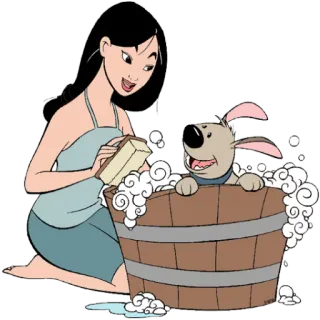 🐩 mulan, disney, anjing, kartun, mandi, gelembung, imut telegram sticker