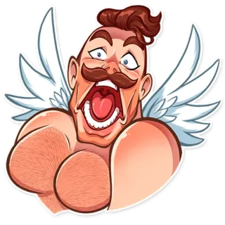 😨 dessin animé, homme, ailes, poilu, moustache, criant, expression, autocollant telegram sticker