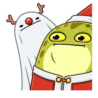 😐 рождество, лягушка, олень, дед мороз, праздники, мультфильм whatsapp sticker