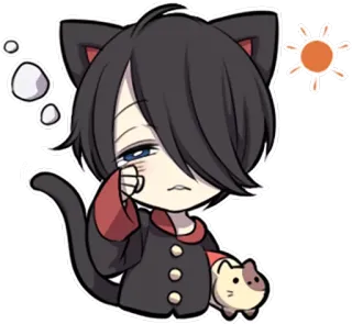 ☀ Anime, Katze, verschlafen, süß, kawaii, Chibi, Cartoon telegram sticker