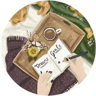 🌸 Dreams Goals мечты, цели, блокнот, кофе, планирование, ведение дневника telegram sticker