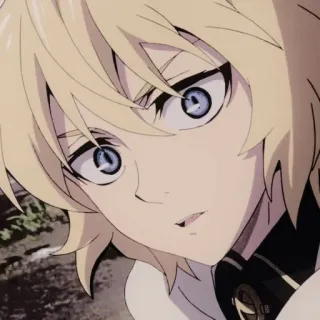 ⚓ Mikaela Hyakuya Owari no Seraph Anime, Wampir, blond włosy, niebieskie oczy, Seraph of the End telegram sticker