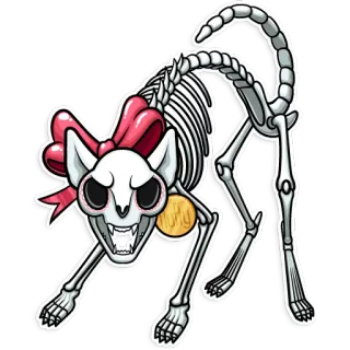 😾 gato, esqueleto, laço, Halloween, assustador, animal telegram sticker