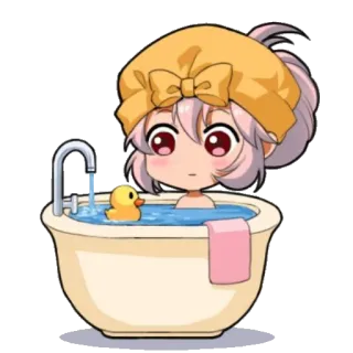💧 Аниме, Мультфильм, Ванна, Утка, Милый telegram sticker